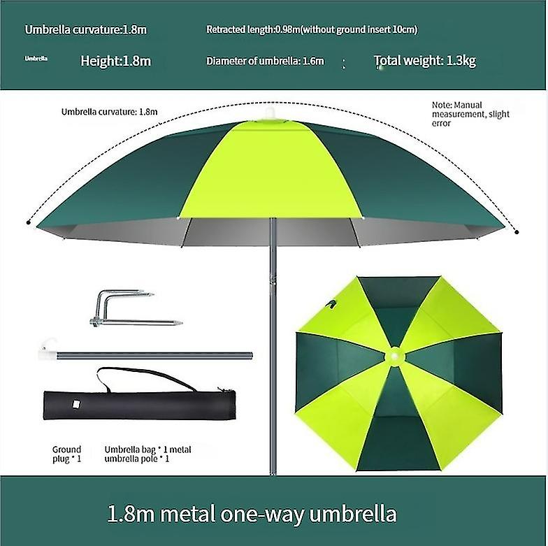 1.8m sunscreen and UV protection parasol - metal pole single layer silver glue (green) umbrella