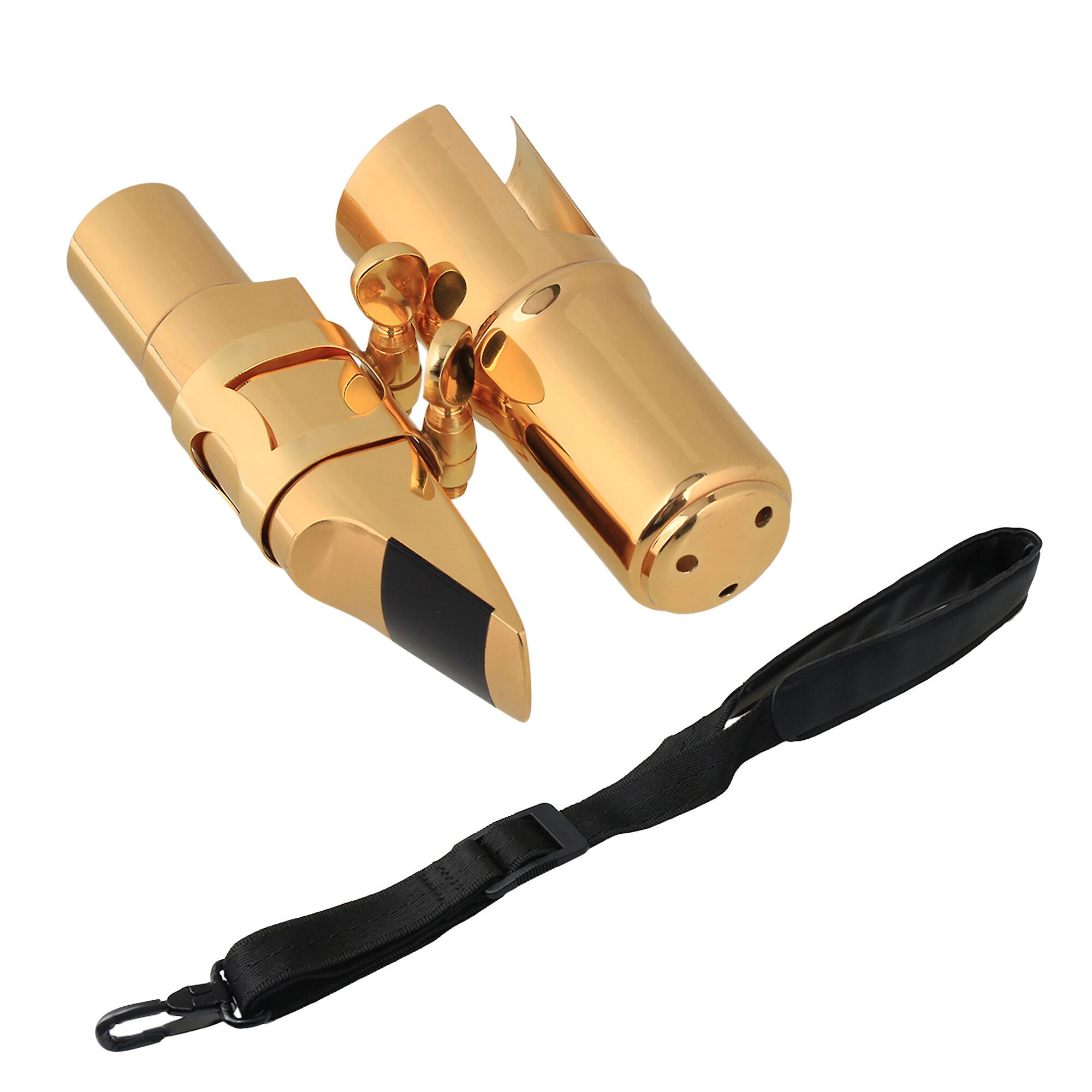 2 Pcs Tenor B Flat Saxophone Mouthpiece 7# Replacement Gold & Neck Strap