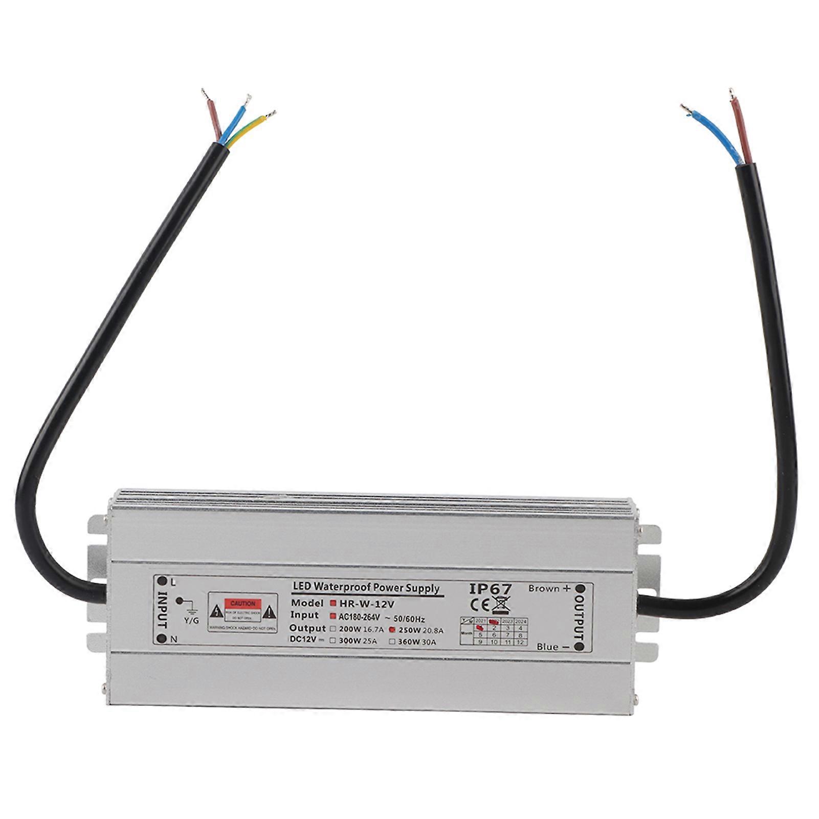250W LED Power Supply, IP67 Waterproof Transformer (12V 20.8A HRW-12V250W)
