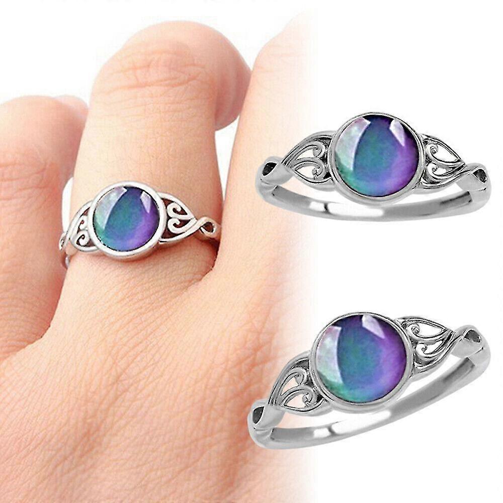 Piao Round Shape Simulated Moon Stone Color Changing Mood Ring
