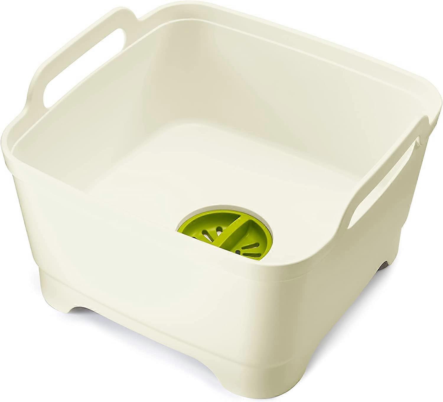 Wash & Drain Wash Basin Dishpan with Plug Carry Handles 12.4-in x 12.2-in x 7.5-in, White
