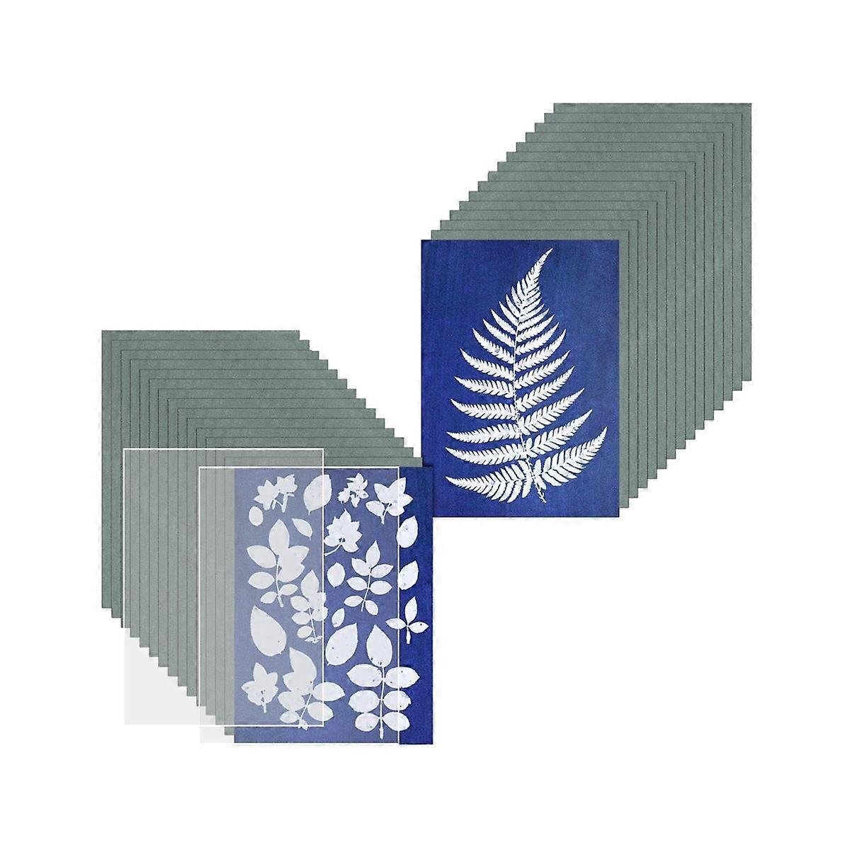 Sun Print Paper Kit,Cyanotype Paper,30 Sheets Cyanotype Paper with 2 Sheet Acrylic Panel,Activated Printing Art Paper