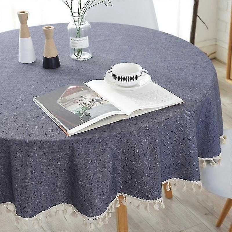 tablecloth simple linen round style cotton plain solid 100cm