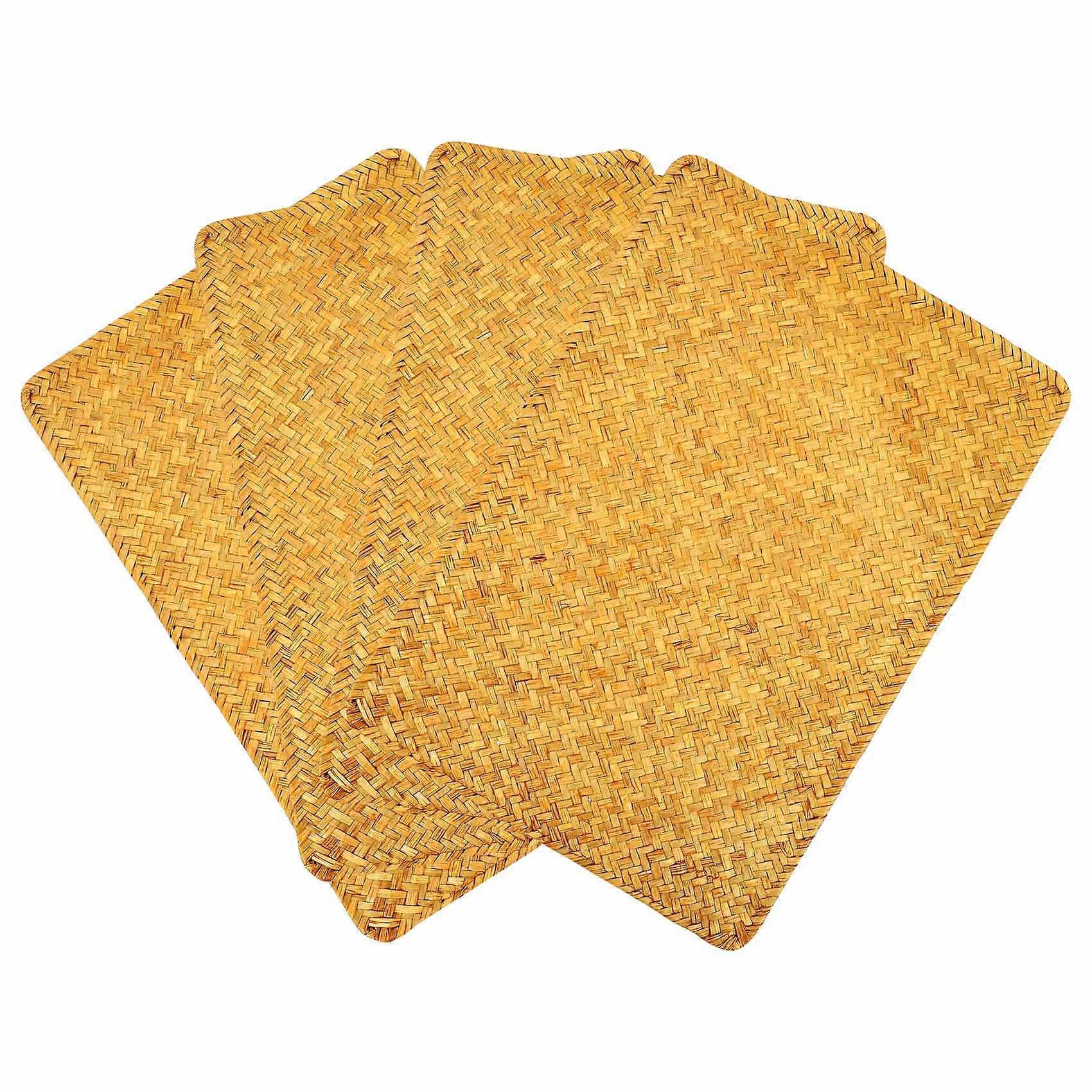 Lot de 4 sets de table en jonc de mer naturel, sets de table rectangulaires en rotin tissés à la main, tapis de tasse à thé en paille