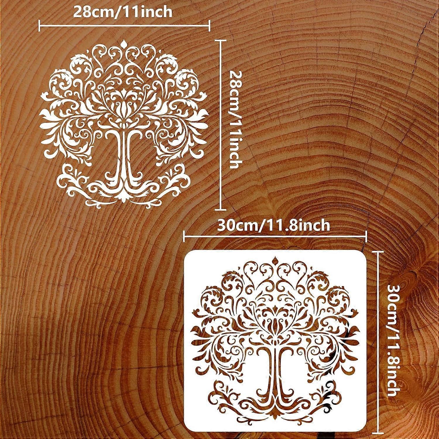 1Pc Tree of Life Stencil Damask Tree of Life Stencil Plastic Plant Tree ...