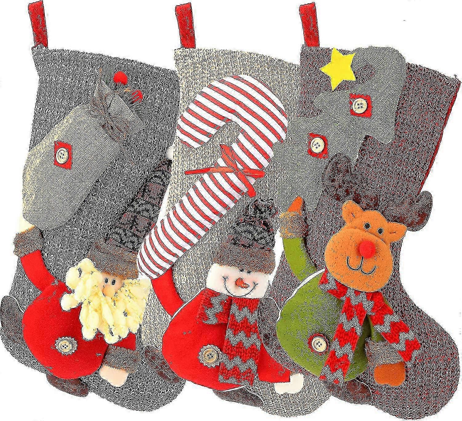 3 pcs tricoté bas de Noël 21' ensemble de bas avec 3d Santa Elk chaussettes pour Noël cheminée suspendue (style3) Bd - Quan