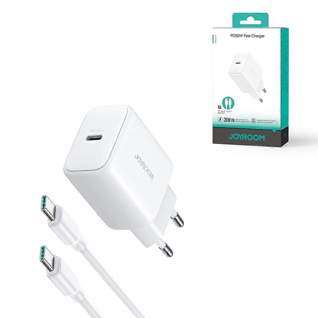 Joyroom PD 20W USB-C Carregador Rápido com Cabo USB-C para USB-C de 60W, 1m - Branco