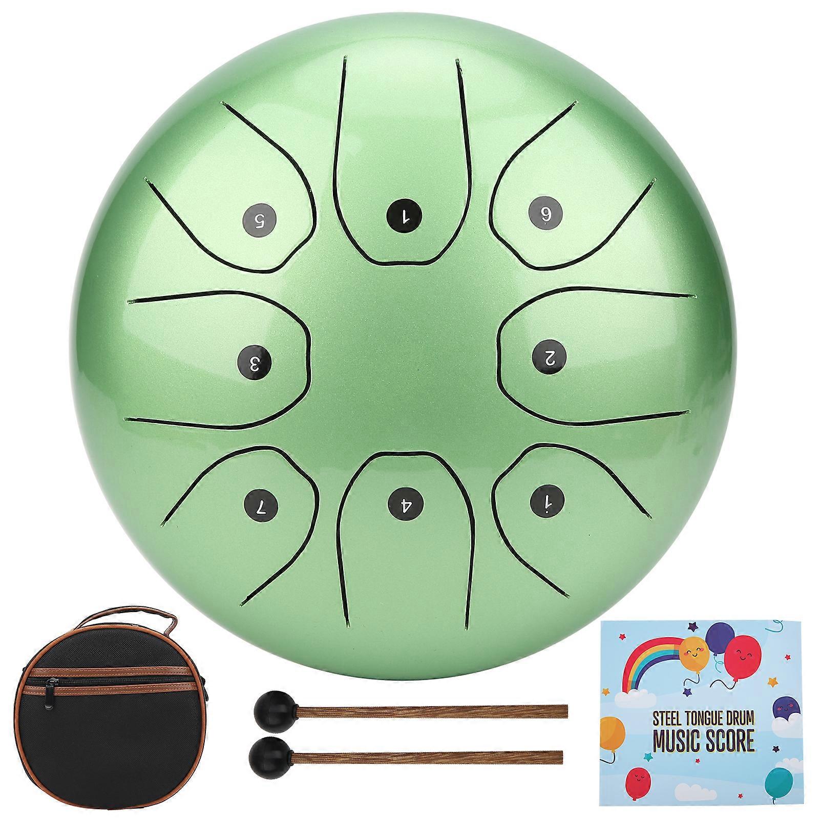 MMBAT Steel Tongue Drum C key Ethereal WorryFree Sanskrit Hand Pan Percussion Instrument 8in(Green )
