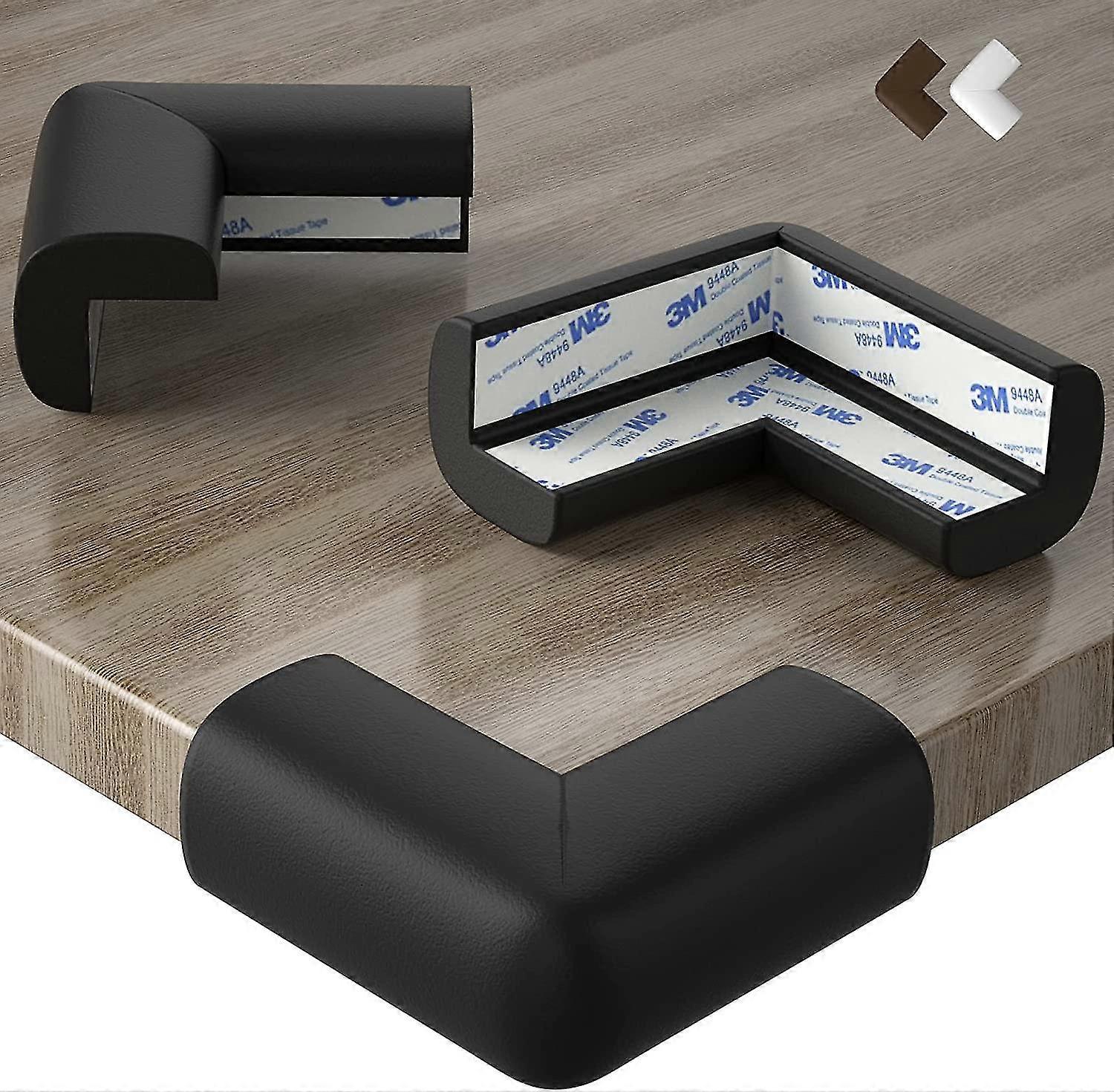 Black - 10 Pieces Rubber Corner Protector - Large Cushion For Maximum Baby Protection - Table Corner Protector - Pre-applied With Double Sided Adhe