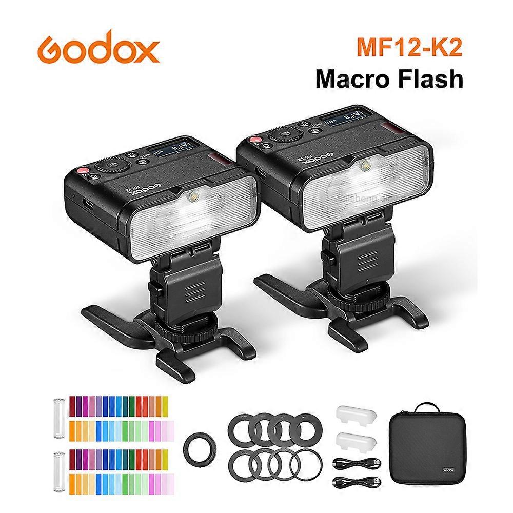 Godox MF12-K2 Macro Flash Light 2.4 جيجا هرتز تحكم لاسلكي مدمج في نظام X TTL Flash Speedlite مع مرشح الألوان MF12 Macro Light