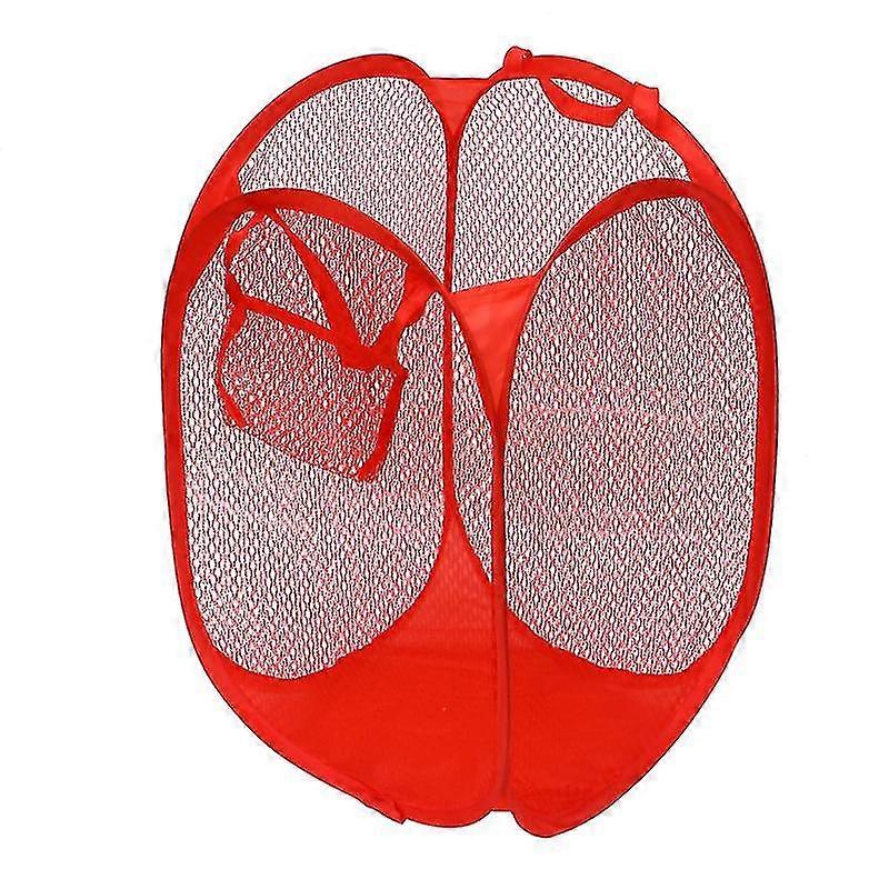 1pc Foldable Laundry Bag Easy Open Mesh Laundry Clothes Hamper Basket For College Dorm (red)