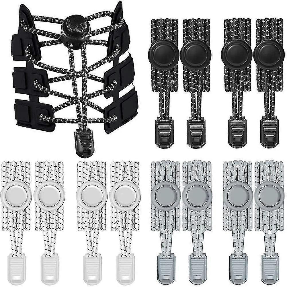 6 Pairs Of Elastic Laces With Quick Release, Quick Lacing System, Reflective