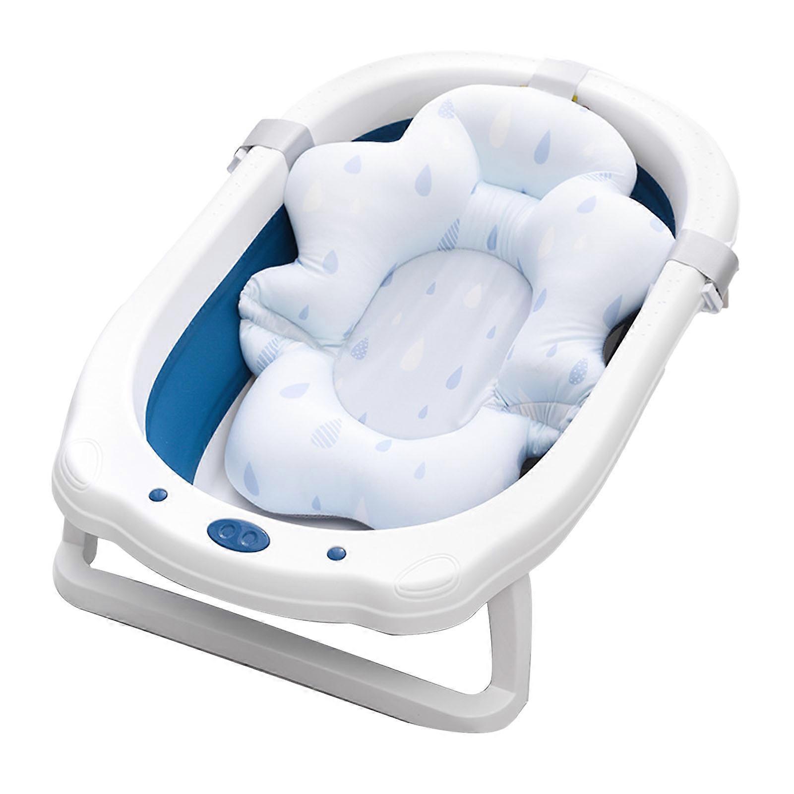 Baby Bath Cushion Pad Adjusted Mesh Support Baby Bath Floating Mat for Infants Newborn Blue Water Drop