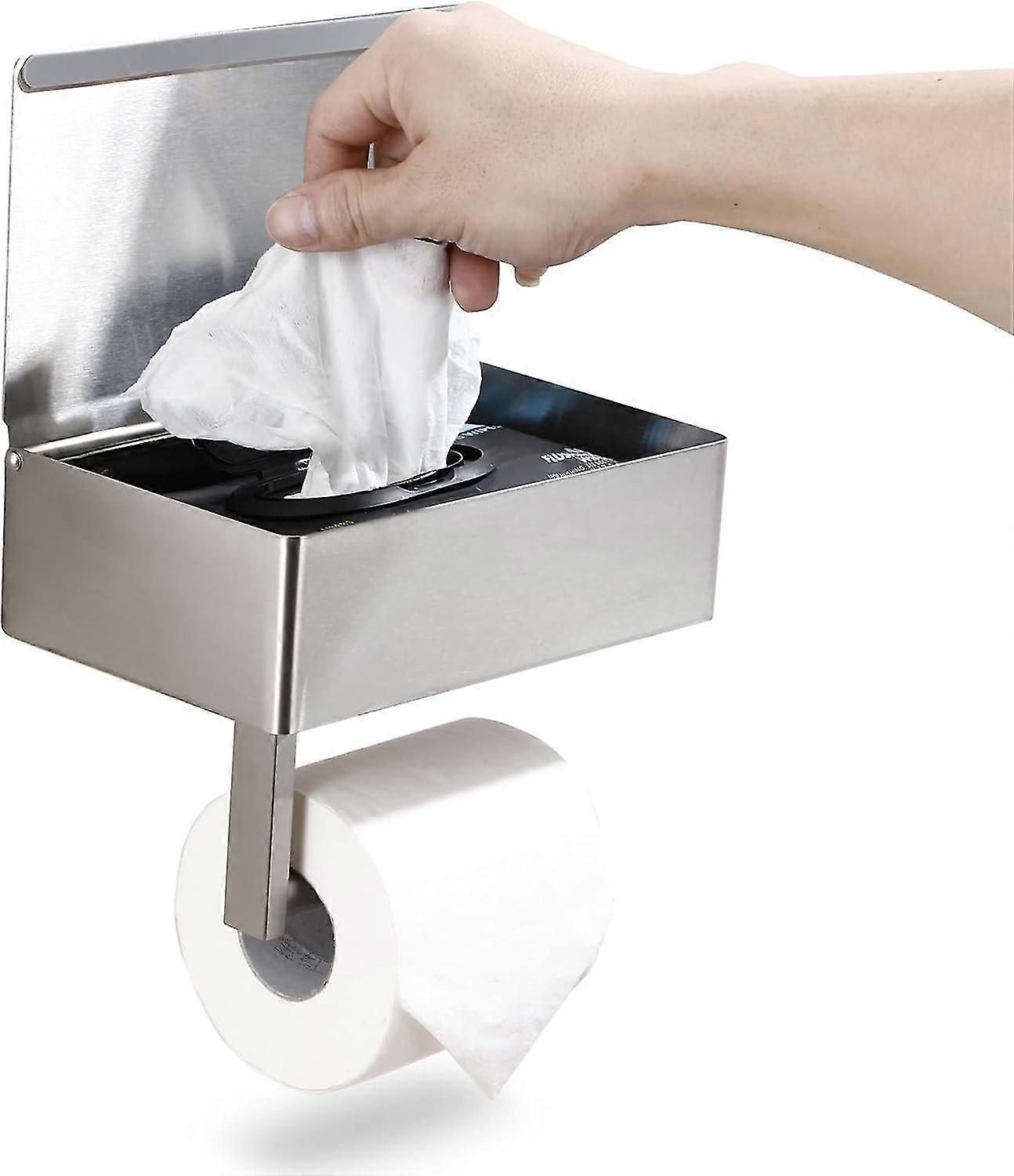 حامل ورق التواليت مع رف وموزع مناديل قابلة للغسل وتخزين يناسب أي حمام ، يبقيك مبللا