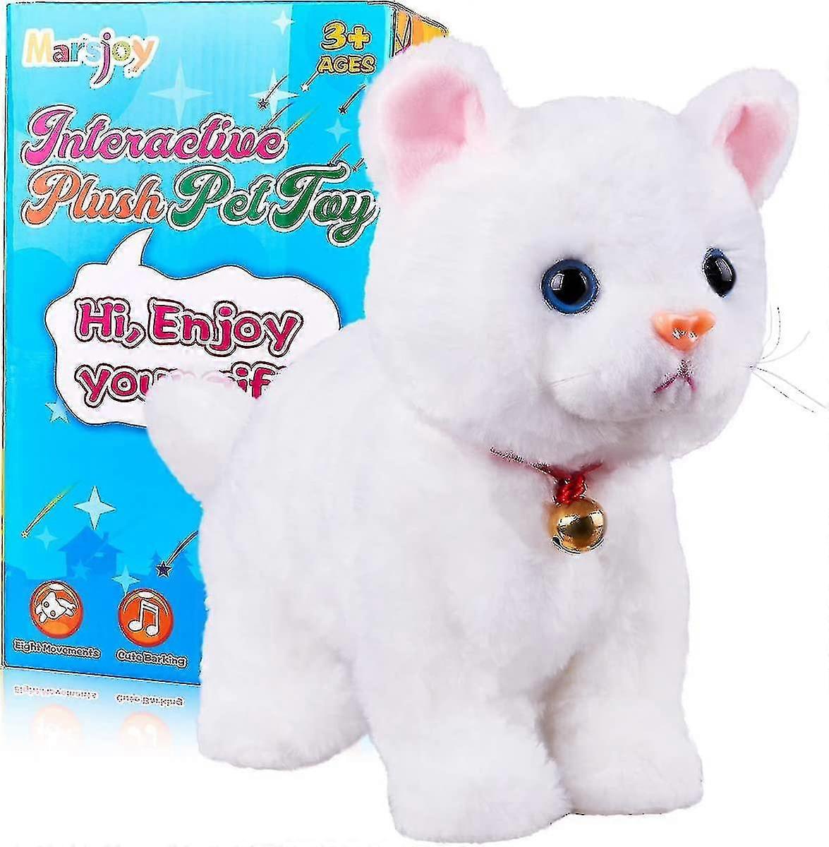 Vit plysch katt fylld djur interaktiv kattrobot leksak, robotkatt skällande meow kattunge touch kontroll, elektronisk kattdjur, Robot Cat Kitty Leksak, Anim