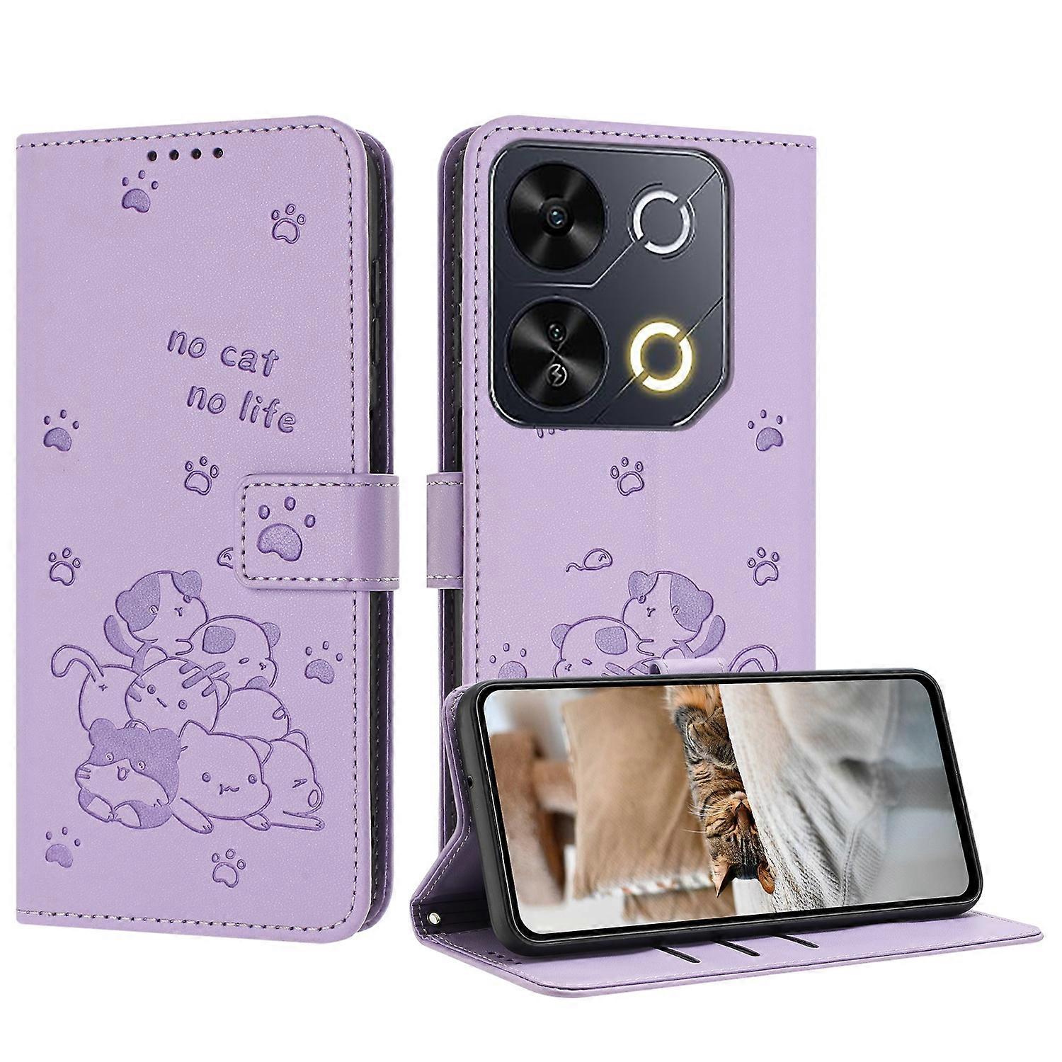 Embossed Kitten PU Case For itel P65 4G / P671L