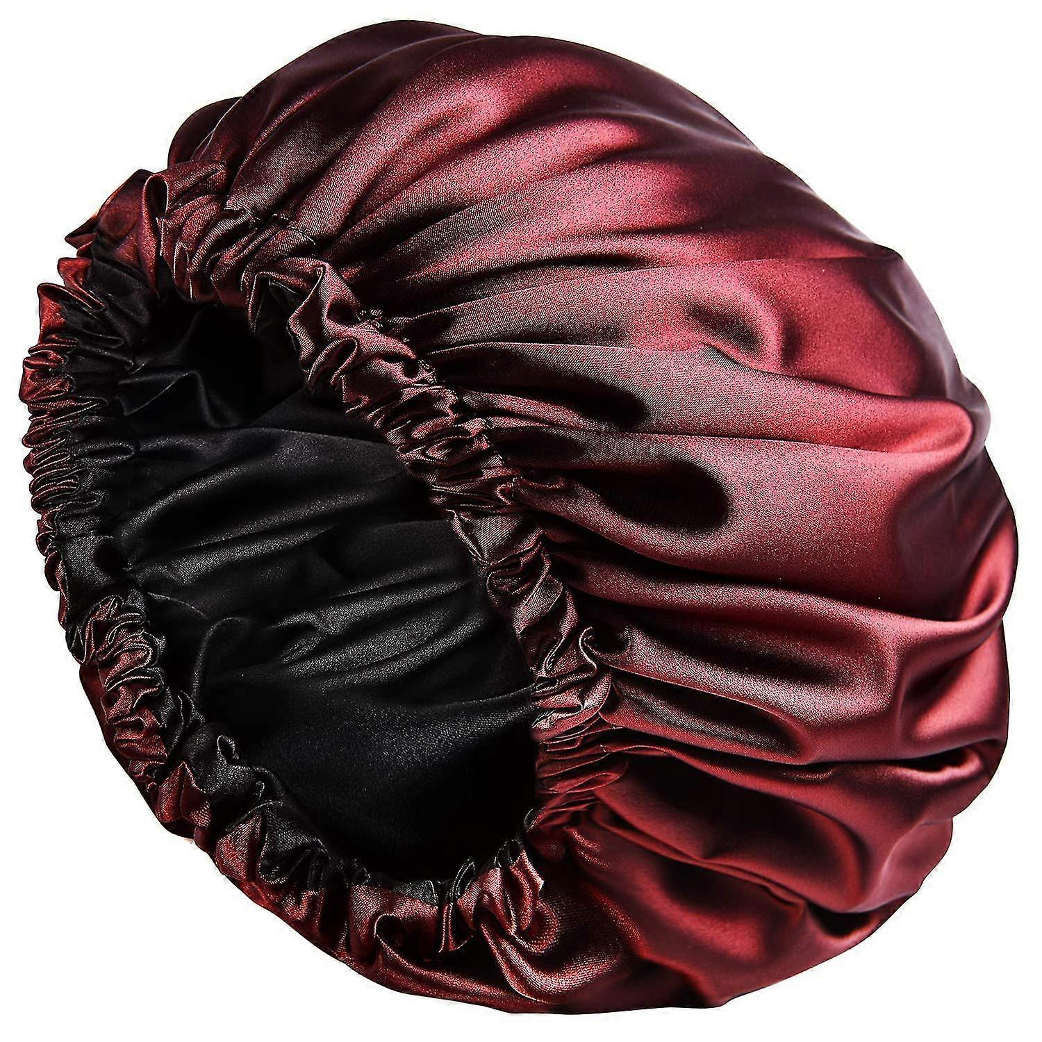 Satin Bonnet Sleep Bonnet Cap - Extra Large, Double Layer, Reversible, Adjustable Satin Cap For Sleeping Hair Bonnet(large,wine Red)