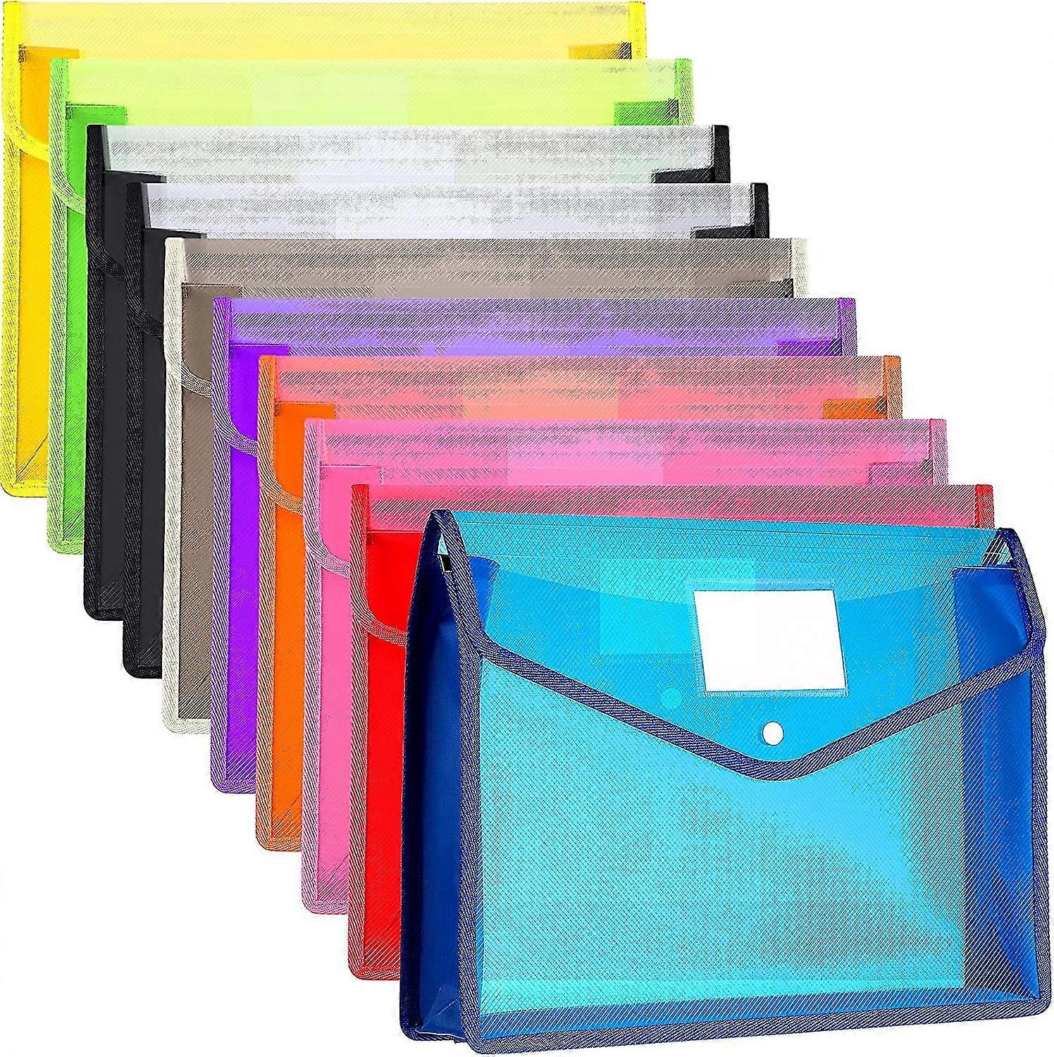 Plastic Wallets - 10 Pack A4 Folders Wallets Plastic Document Files Popper Wallets With Snap Closure And Pocket