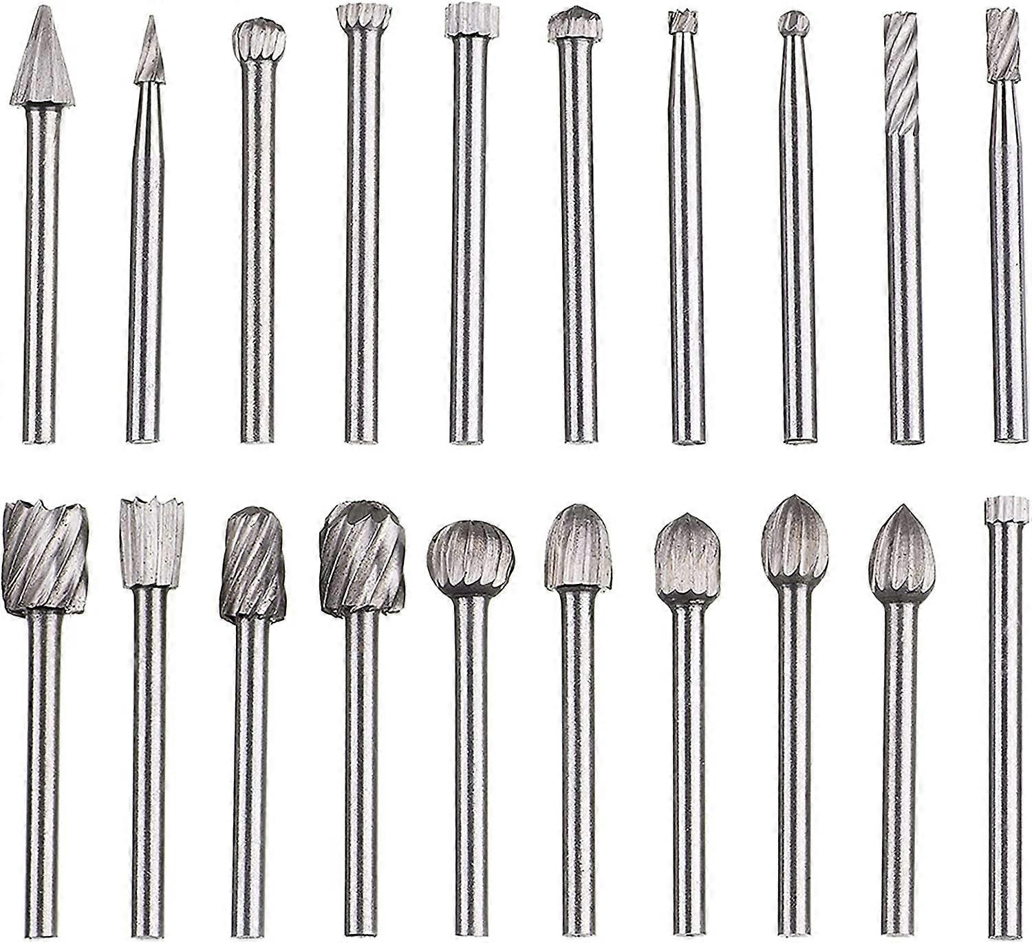 20pcs Head Tungsten Carbide HSS Rotary Burr Set, Wood Carving Drill Bits Set with 3mm Shank Cutter Compatible for Dremel Rotary Tools DIY Woodworking,