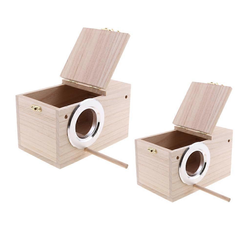2pcs Wooden Wild Bird Nest Box Nesting Feeding Feeder Station House M & XL