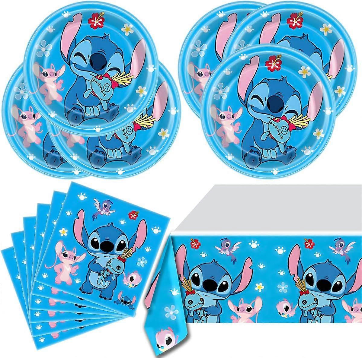 Heyone 39pcs Stitch Party Geschirr18 Teller + 20 Serviette 1Tischdecke 74 * 45inchStitch Geburtstagsfeier Zubehör