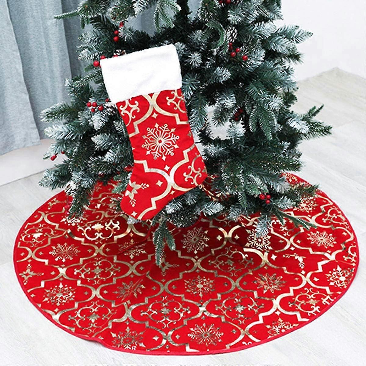 120cm Christmas Tree Skirt with Large Christmas Stockings, Red Plush Tree Skirt, Christmas Tree Mat for Christmas New Year Party Home Decoration Chri