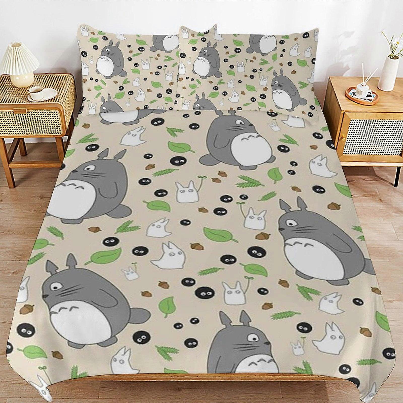 Bedding set GD408 Totoro Comforter Set 3 Pieces Quilt Cover Set Soft Bedding Sets for All Seasons (1 Comforter 2 Pillowcases) HZ408