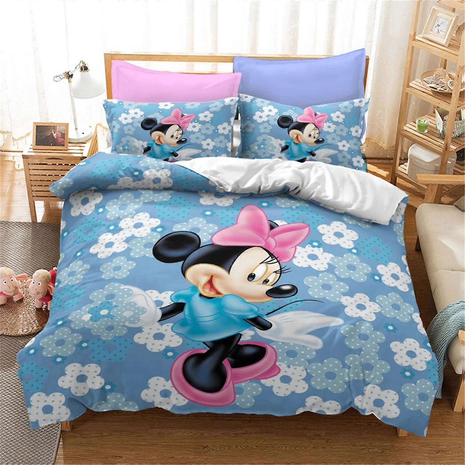 y1005 Bed Sheets Minnie cartoon animation comforter set 100% polyester 3D digital print bedding set home textile bed set children's gift Bed Sheets v