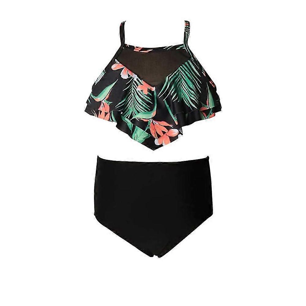 Filles Maillot De Bain Deux Pièces Bikini Set Volants Falbala Maillots de Bain Maillots de Bain (2pcs, vert)