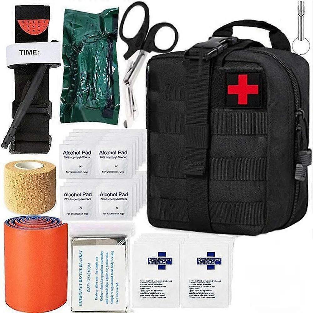 Black Outdoor first aid kit with survival tool set wild survival emergency kit