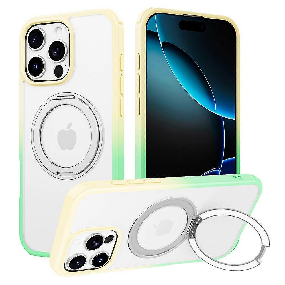 For iPhone 16 Pro Case Compatible with MagSafe Ring Kickstand TPU PC Back Cover - Gradient Yellow Gr
