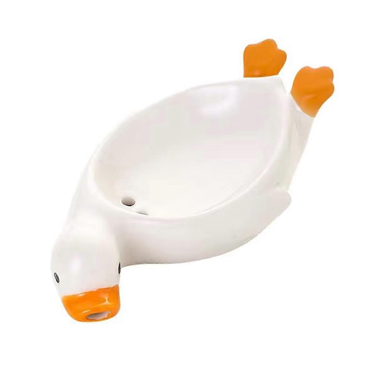 Soap Holder, Cute Duck Shaped Soap Holder with Drain, Self-Draining Soap Holder, Shower Bathroom Soap Tray Holder,White