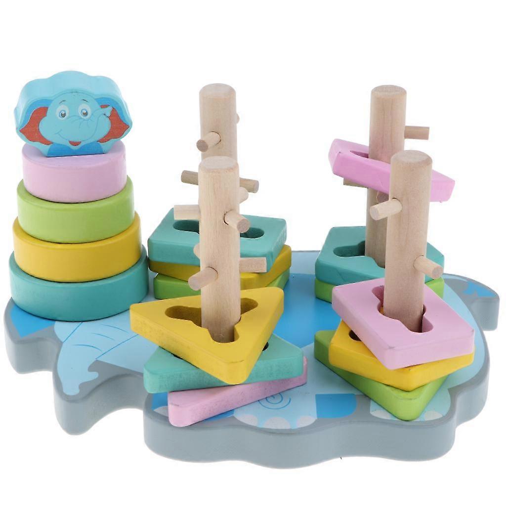 Wooden Shape & Color Sorter Board Blocks Stacking & Sorting Game - 21pcs Wood Solid Pieces and 1 Base