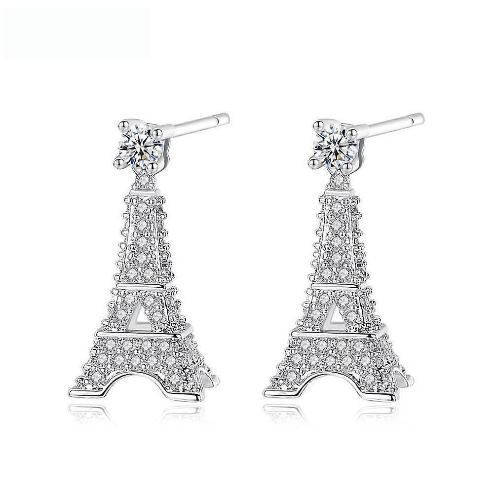 Ear Studs 3D Eiffel Tower Micro Zircon Encrusted Earrings for Ball