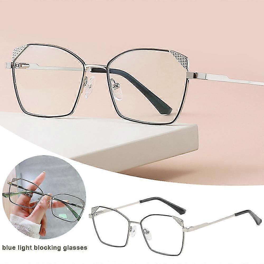Blue Ray Blocking Flat Lens Glasses Stylish Thin Metal Frame Eyeglasses