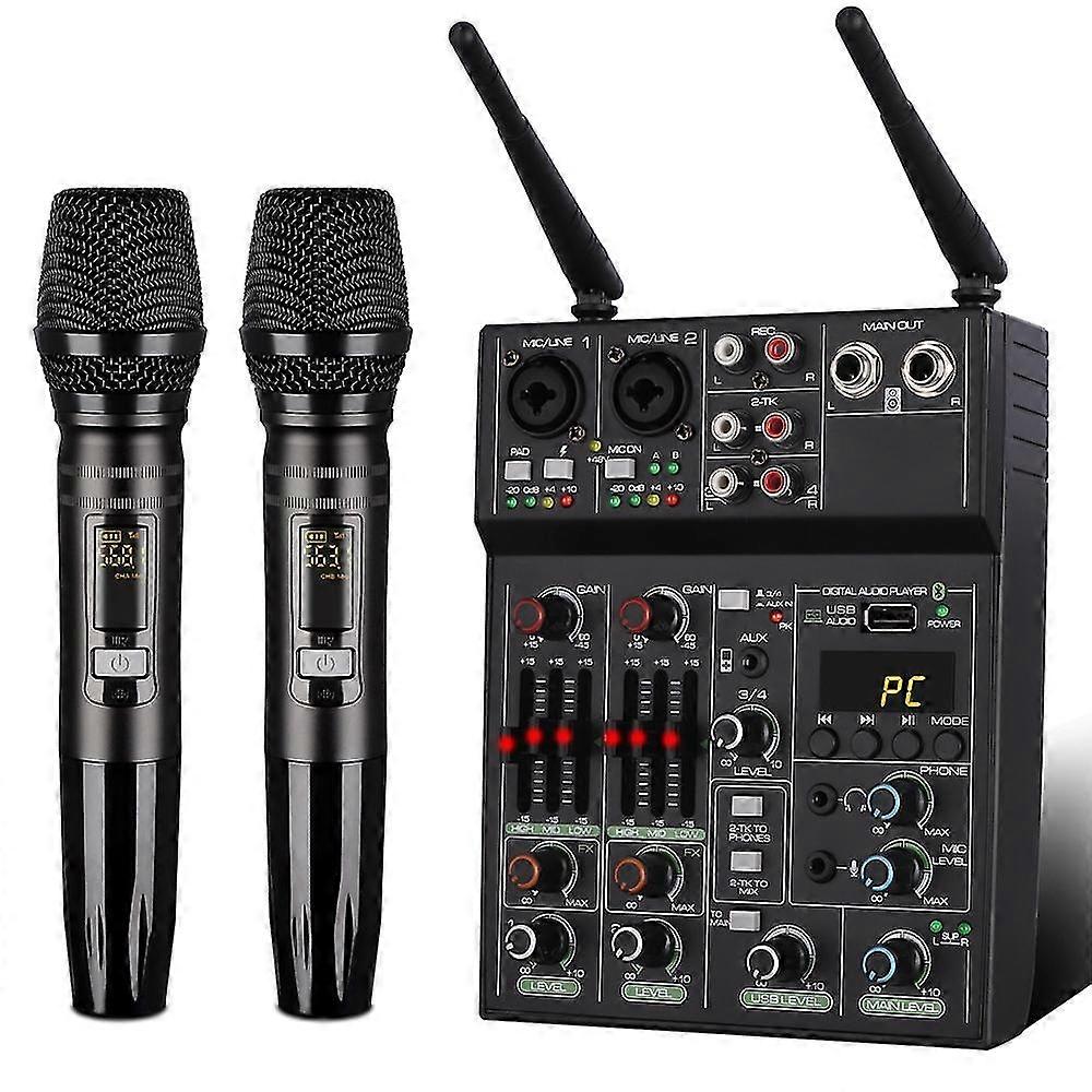 4 Channel Audio Mixer Professional Uhf Wireless Microphone System Stage Performance Karaoke Microphone Sound Mixer Phantom Power Tw