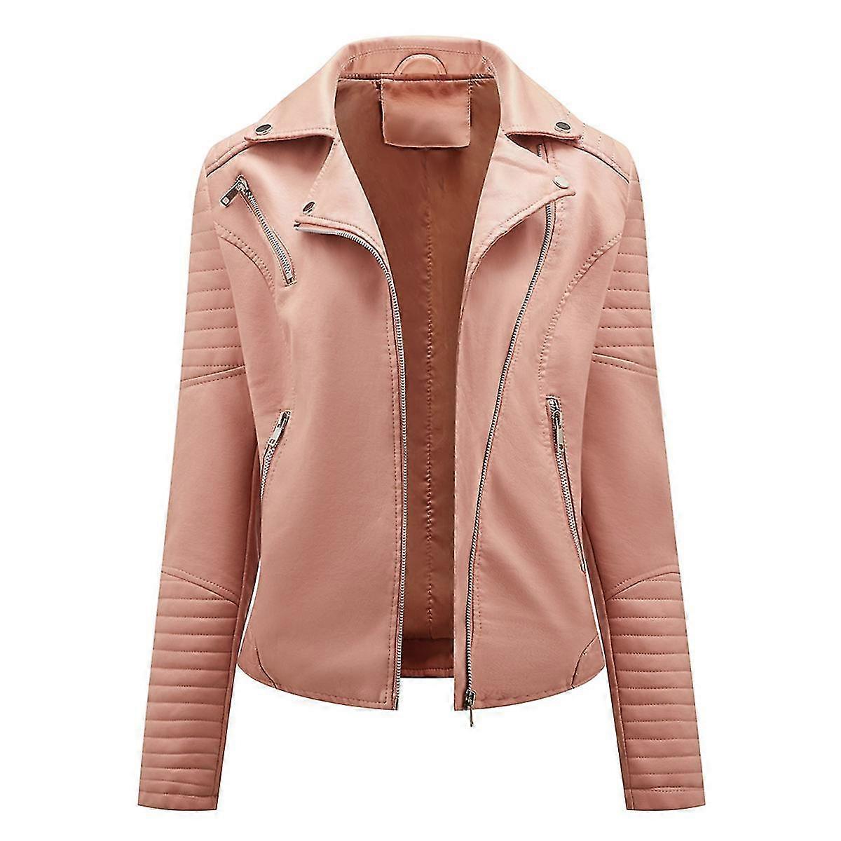 Naiwang Women's Solid Color Lapel Casual Cropped Slim Leather Jacket