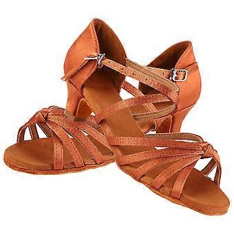 Morbido Comodo Scarpe Latine Moda Scarpa Da Ballo per I Bambini Ragazza Marrone 32