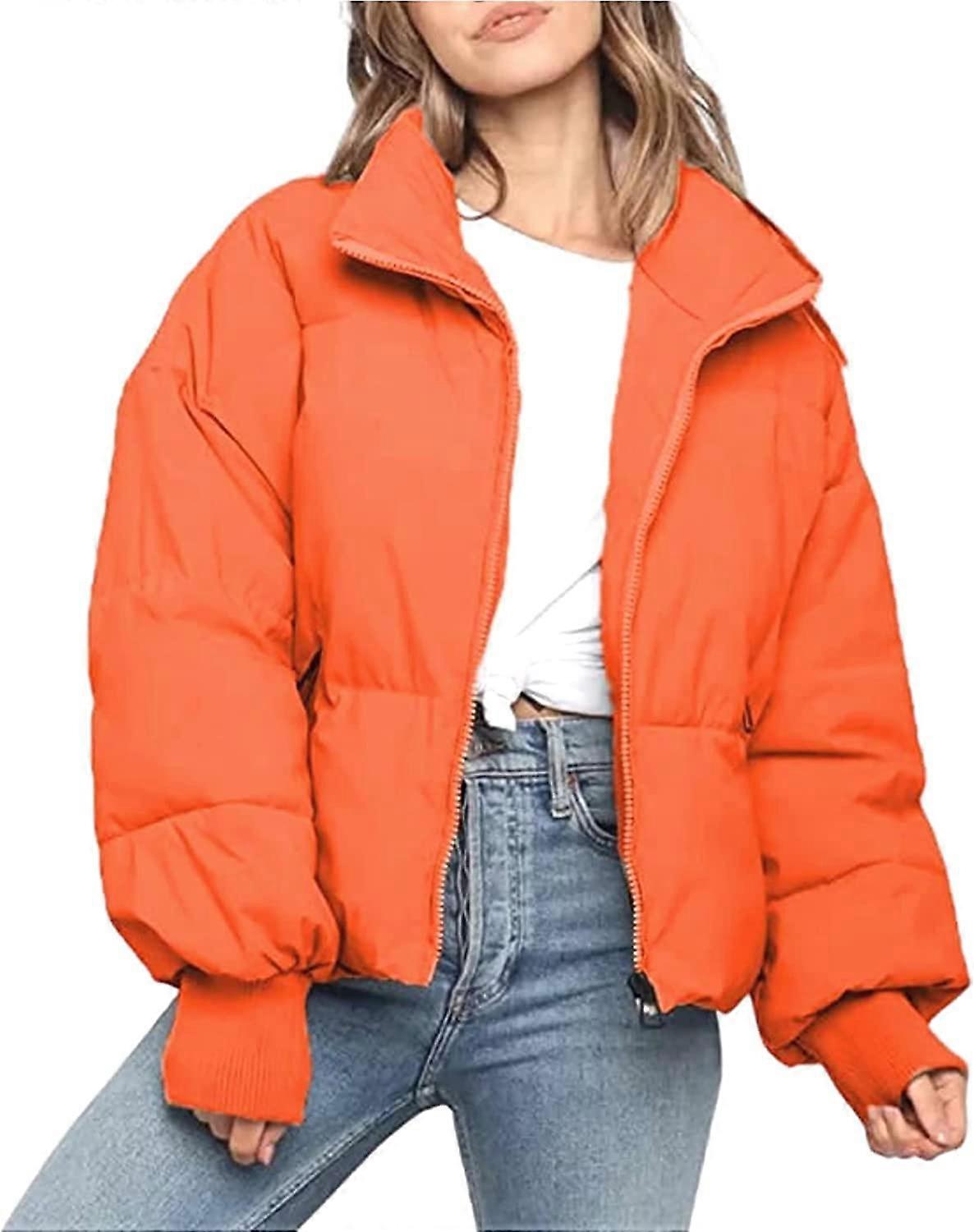 Women's Winter Long Sleeve Stand Collar Zip Puffer Jacket Baggy Short Down Padded Coats
