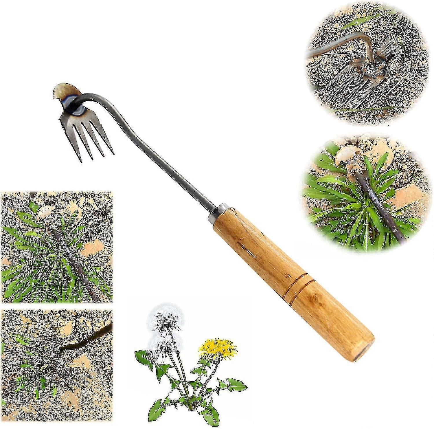 New Models 4 Teethes Garden Weeder Tool, Upgrade Uprooting Weeding Tool, Weeds Snatcher Metal Weeding Artifact Puller, Dual Purpose Weeder