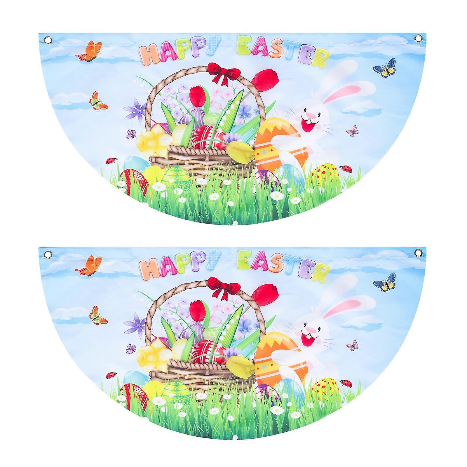 2 Pcs Outdoor Flags Garden Bunting Easter Party Decoration Decorative Spring Easter Flag