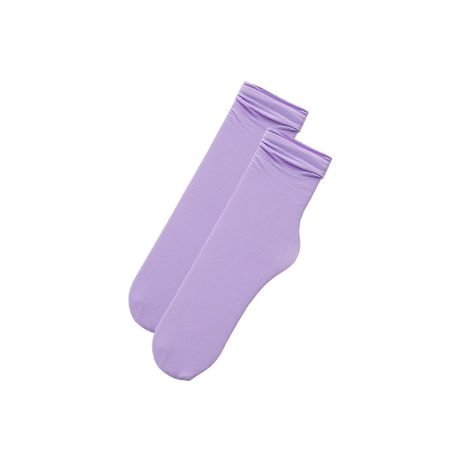 1 Pair Women Socks Mid-tube Curled Edge Japanese Style Solid Color High Elasticity Anti-slip Thin