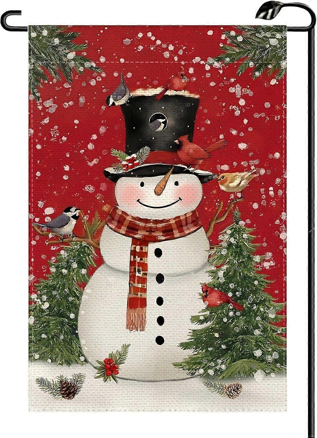 Bandeira de Jardim Cardinal Snowman com Cachecol 12x18 Polegadas Vertical Inverno Sazonal Sinal Bandeiras Longe
