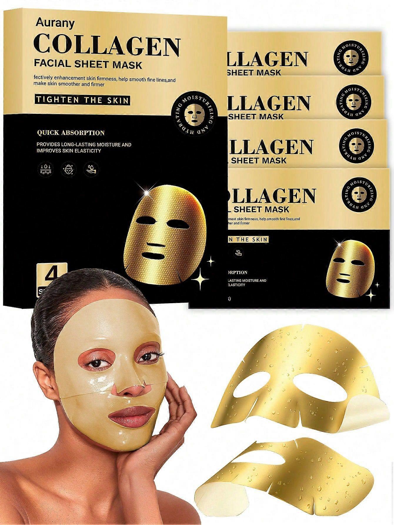 Collagen Golden Facial Mask - 4 Sheets, Hydration & Firming Facial Mask, Split Type Golden To Transparent, 6D Technology Full Face Dissolving Sleep Ma