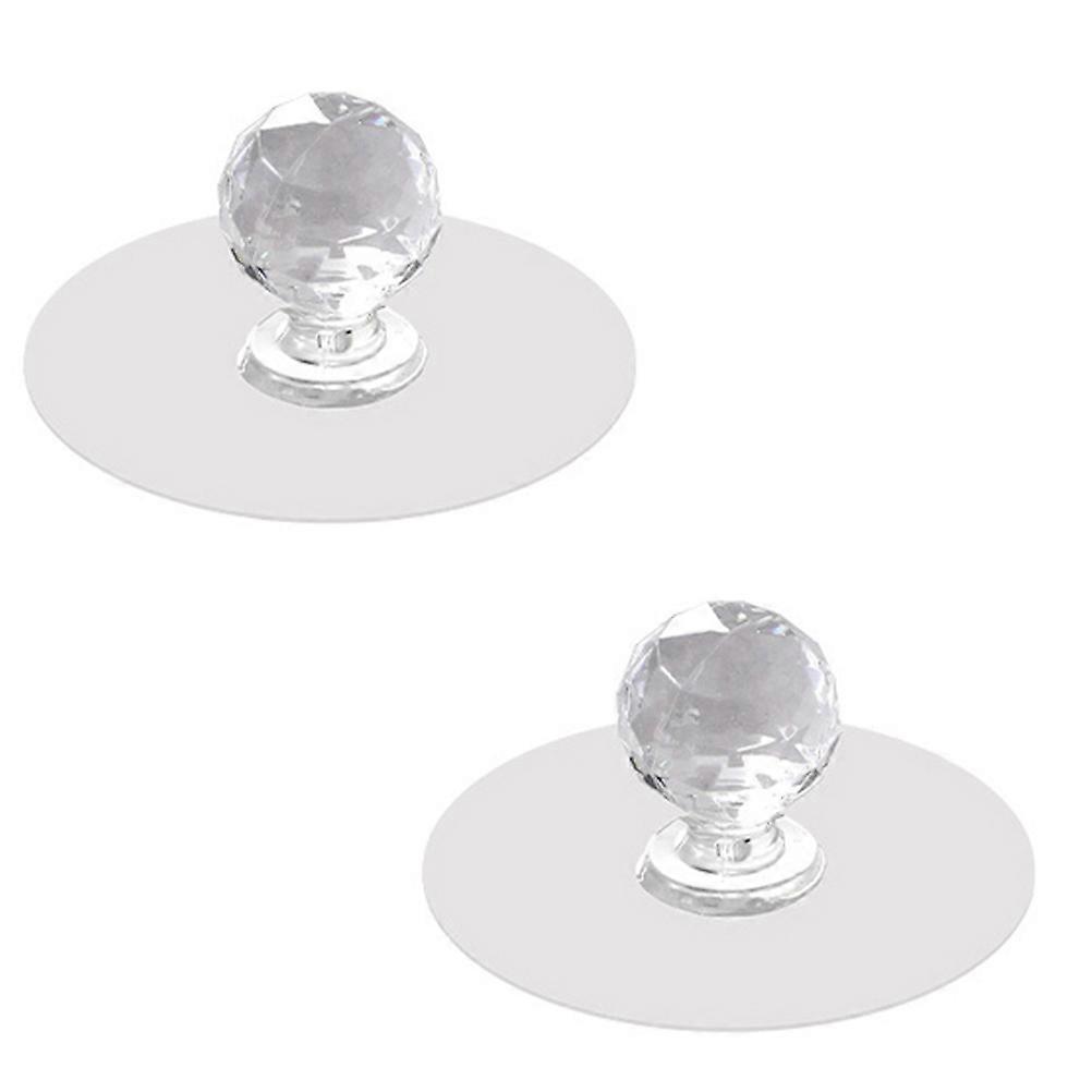 2Pcs Self Adhesive Knobs Acrylic No Drilling Mirror Cabinet Handles Clear Glass Drawer Knobs