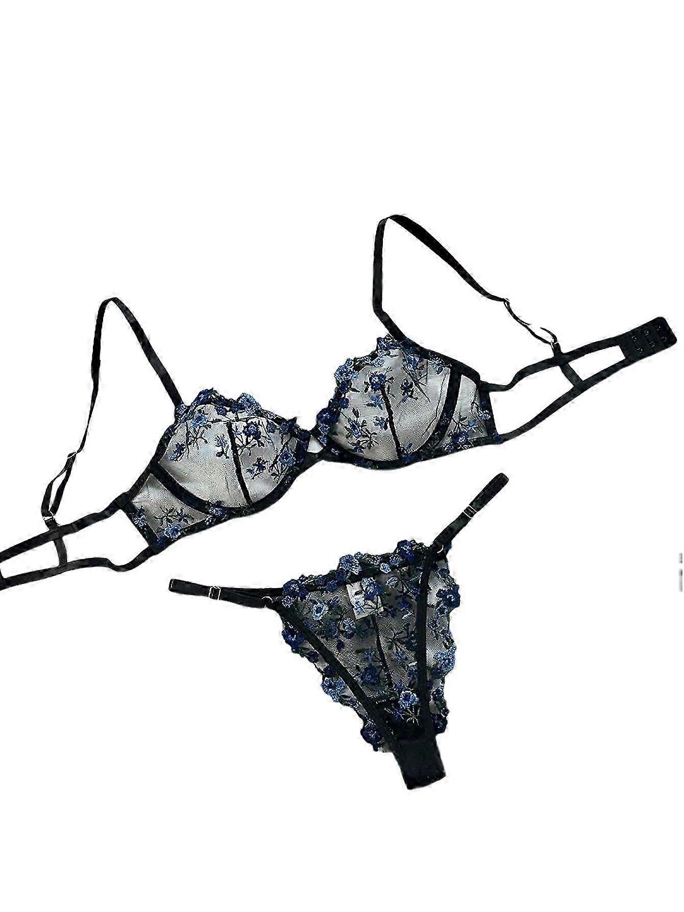 Naisten pitsialusvaatteet 2-osainen setti kukkakirjonta rintaliivit ja pikkuhoususetit seksikäs pitsi alusvaatteet G-string setti musta punainen XL