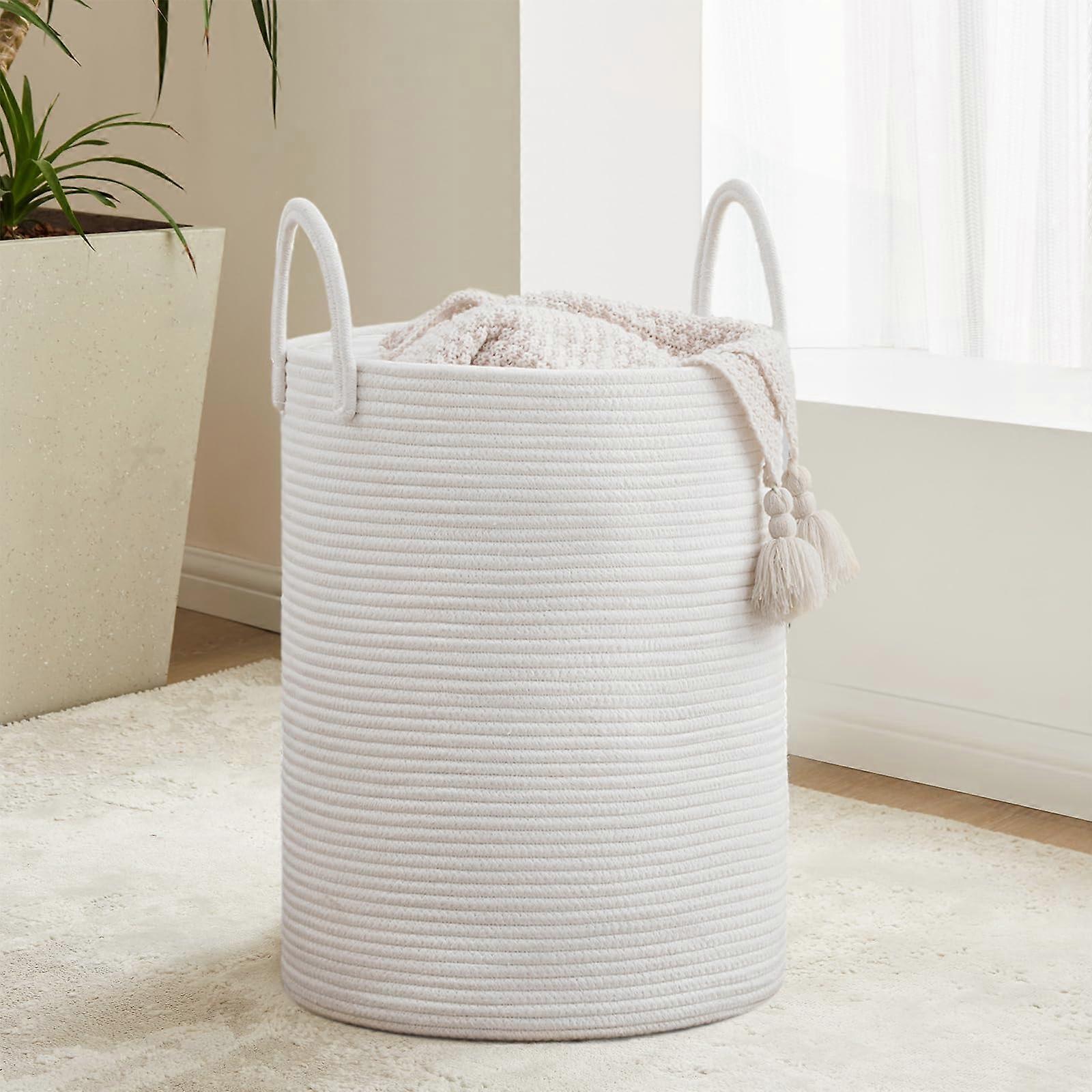 Tall 58L Woven Laundry Hamper with Linen Lid for Bedroom Storage, Durable Design, Space-Saving Solution