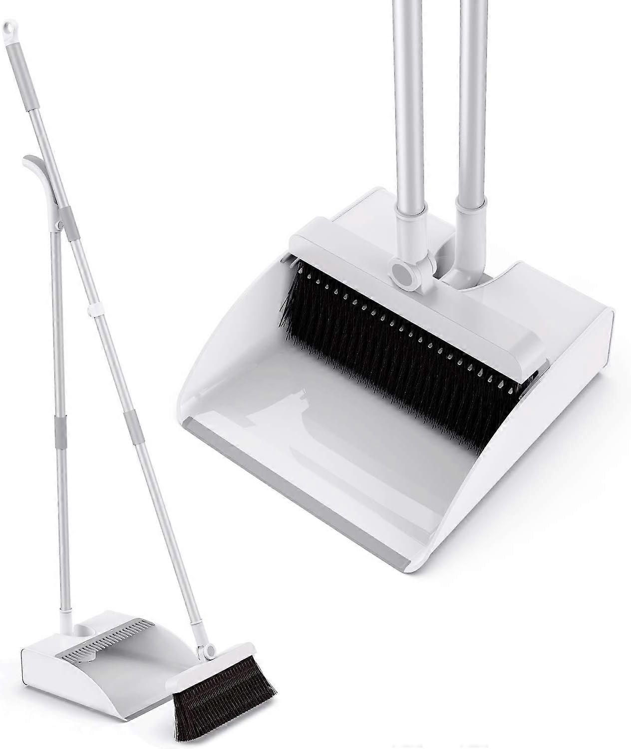 Broom and dustpan set with magnetic lock. Long handle broom and dustpan, 45-inch detachable handle