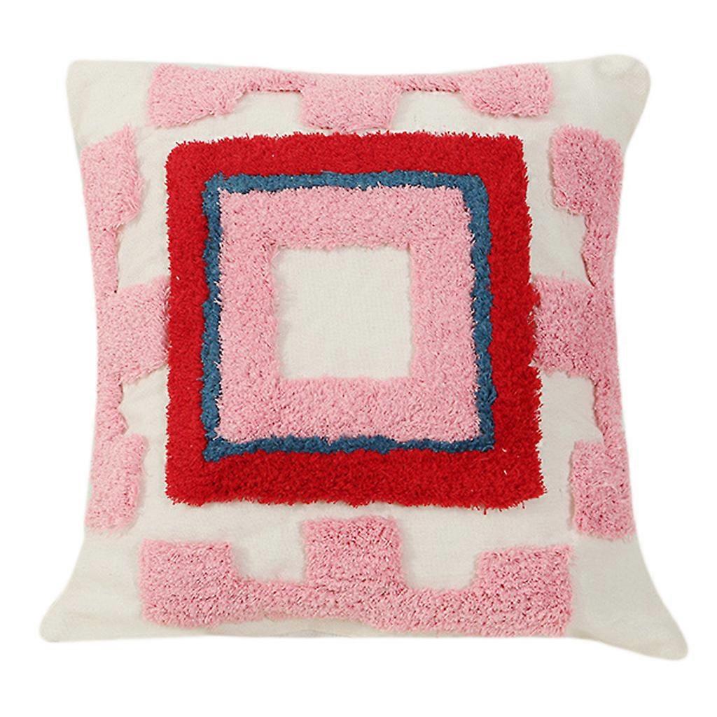 Tribal Boho Tufted Throw Pillow for Case Embroidered Square Pattern Cushion Cove Pink