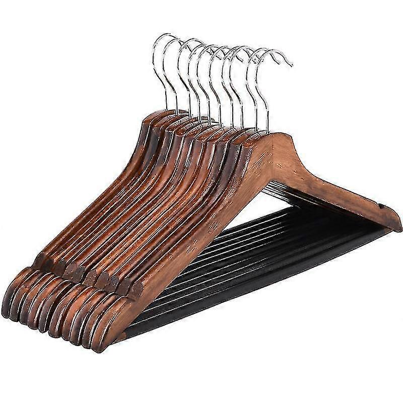 10-Pack Retro Solid Wood Hangers - Heavy-Duty Suit/Laundry Hooks for Hotels/Homes